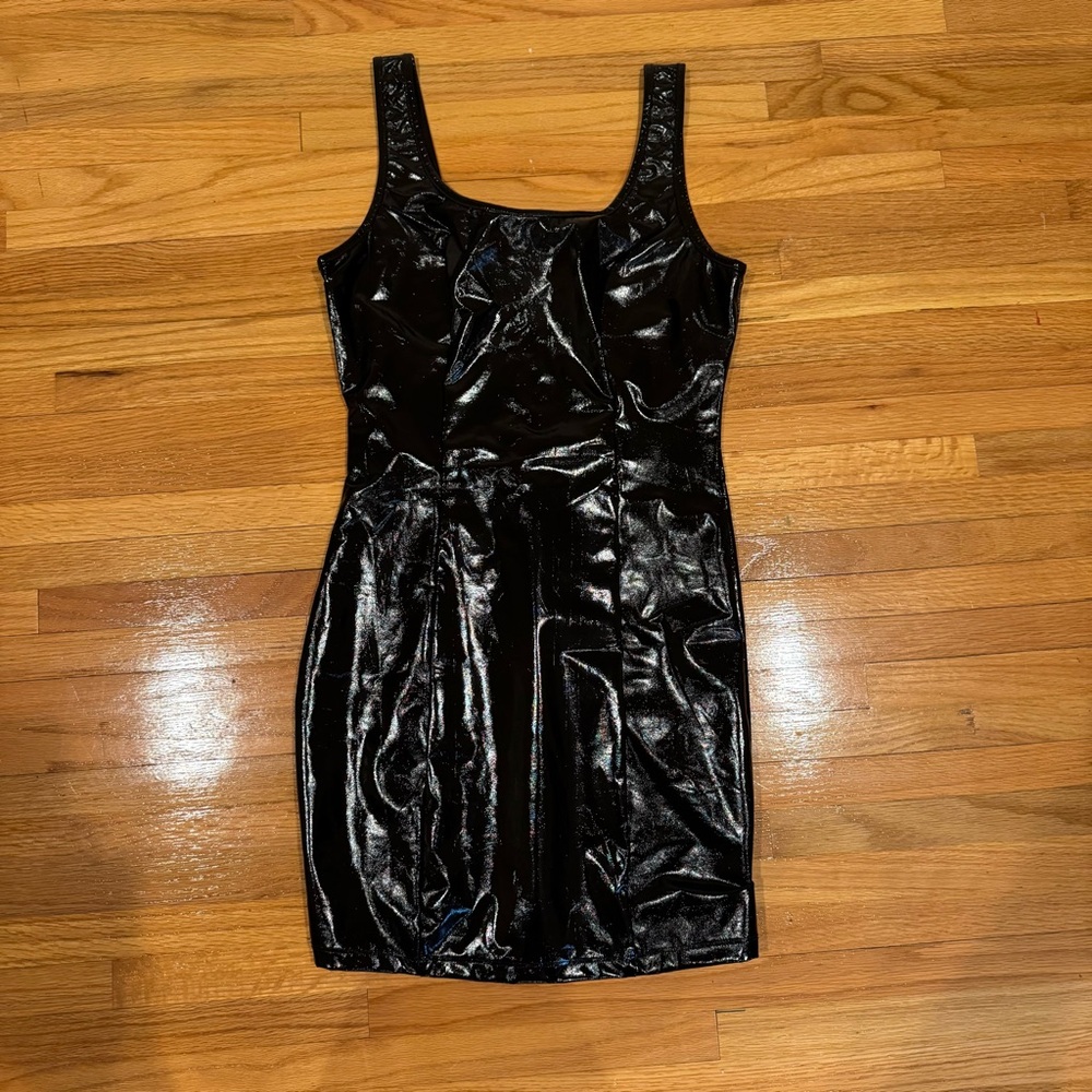 Black Latex Dress S Polyester/Spandex